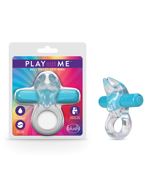 Play With Me Bull Vibrating Cock Ring - Blue