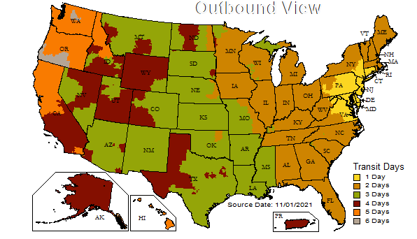 UPS Ground Shipping Map
