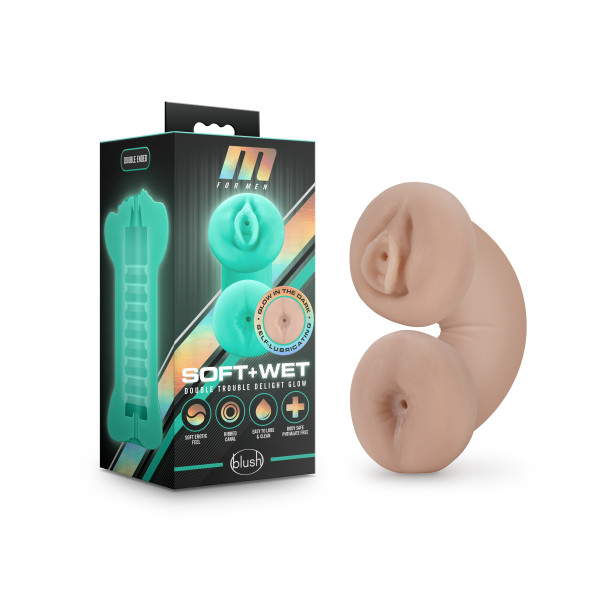 Soft & Wet Double Trouble Glow In The Dark Stroker - Vanilla