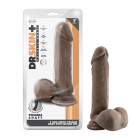 Dr. Skin Plus 9in Thick Posable Dildo with Squeezable Balls - Chocolate