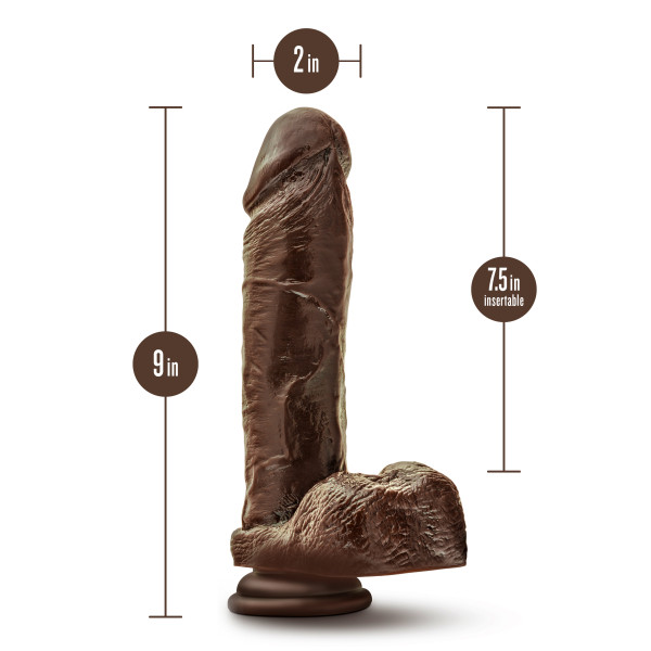Dr. Skin Plus 9in Thick Posable Dildo with Squeezable Balls - Chocolate - Image 6