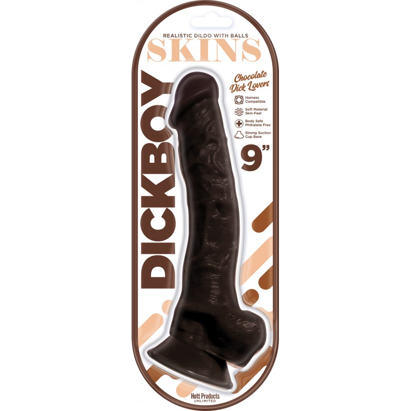 Dickboy Skins 9in Realistic Suction Cup Dildo - Chocolate