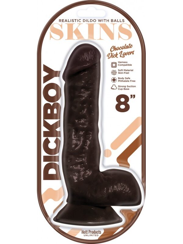 Dickboy Skins 8in Realistic Suction Cup Dildo - Chocolate