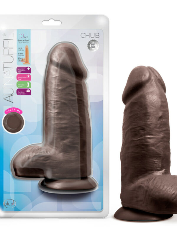 Au Naturel Chub 10in Huge Realistic Dildo - Chocolate