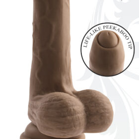 Peek-A-Boo Uncircumcised Vibrating Dildo 8in - Dark