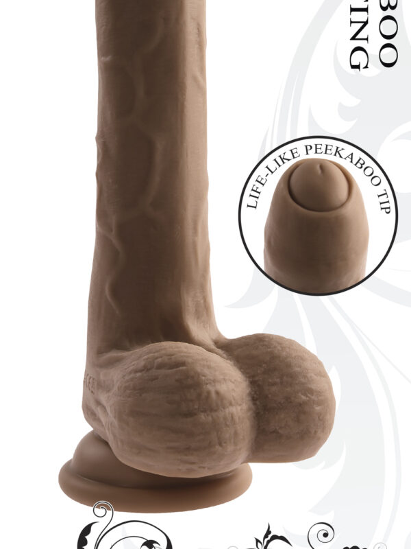 Peek-A-Boo Uncircumcised Vibrating Dildo 8in - Dark