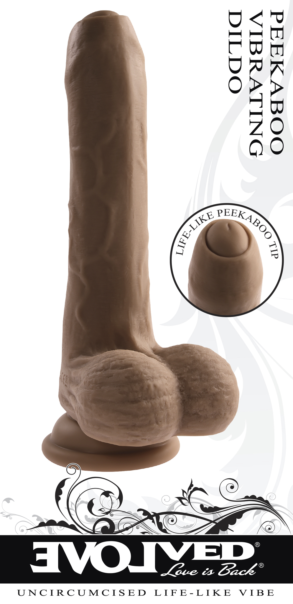 Peek-A-Boo Uncircumcised Vibrating Dildo 8in - Dark