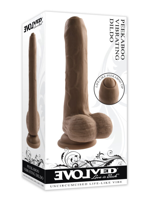 Alternative view of Peek-A-Boo Uncircumcised Vibrating Dildo 8in - Dark
