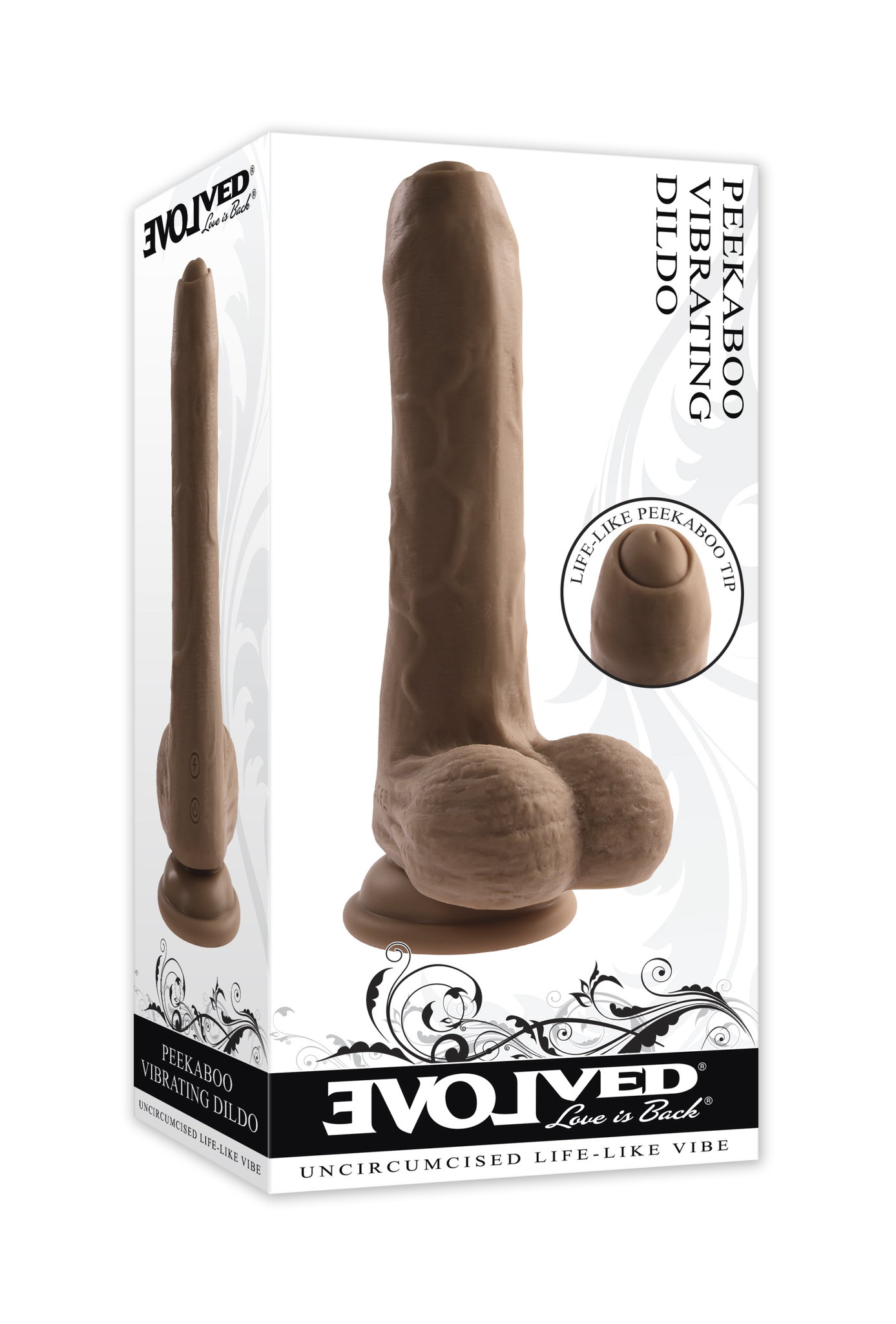 Peek-A-Boo Uncircumcised Vibrating Dildo 8in - Dark - Image 2