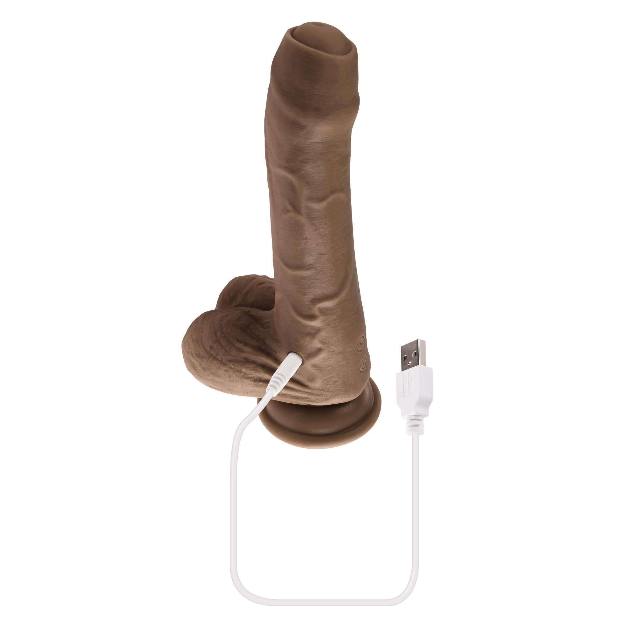 Peek-A-Boo Uncircumcised Vibrating Dildo 8in - Dark - Image 9