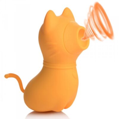 Orange Sucky Kitty cat-shaped clitoral suction stimulator, side view with suction waves