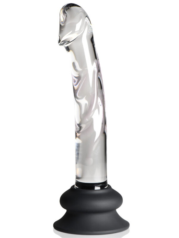 Curve Pleasure Crystals Glass Dildo with Silicone Base