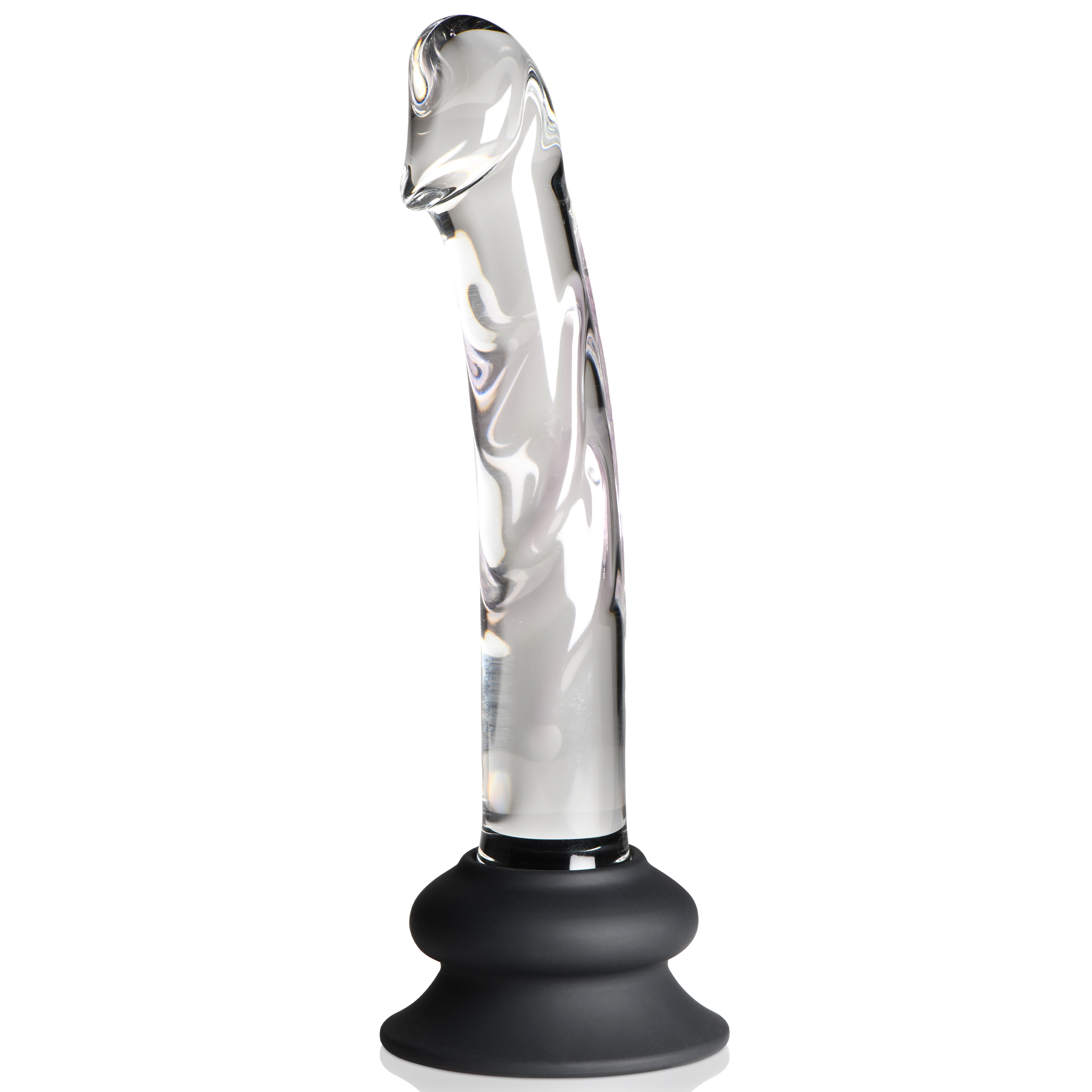 Curve Pleasure Crystals Glass Dildo with Silicone Base