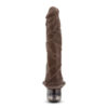 Chocolate brown 9.8 inch large realistic vibrating dildo standing upright, front view