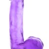 Purple 7 inch realistic jelly dildo standing on its suction cup base, front view