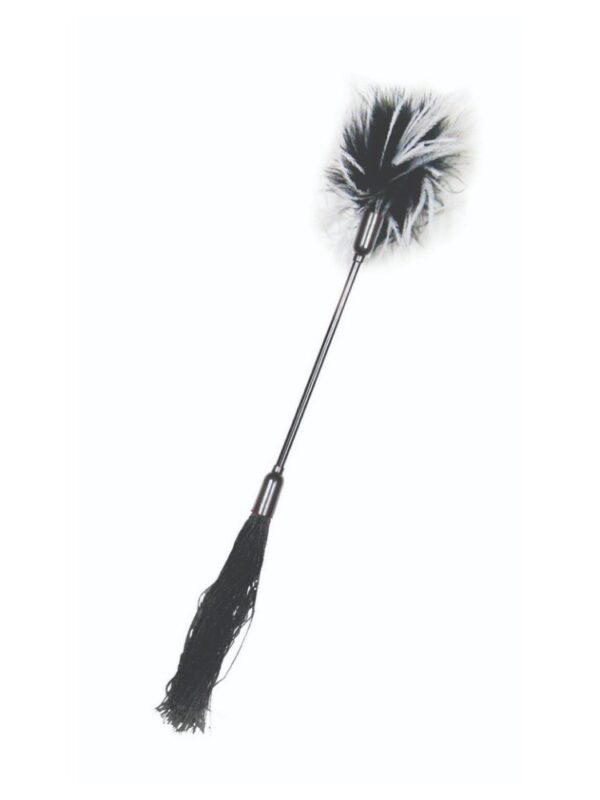 Black and white Whipper Tickler, two-ended feather tickler and silicone lash whip
