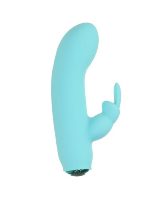 Alice's Bunny teal 10-function rechargeable bullet vibrator with removable rabbit sleeve