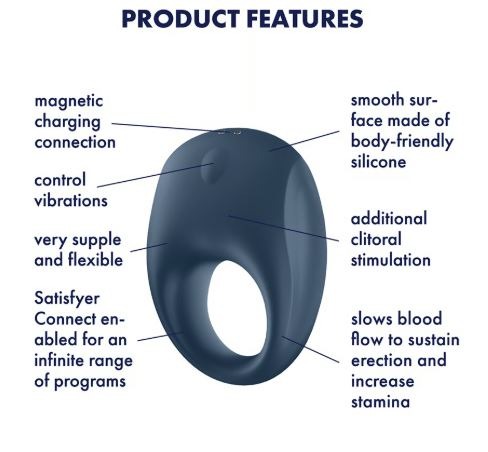 Satisfyer Strong One features - magnetic charging, one-touch control, flexible silicone