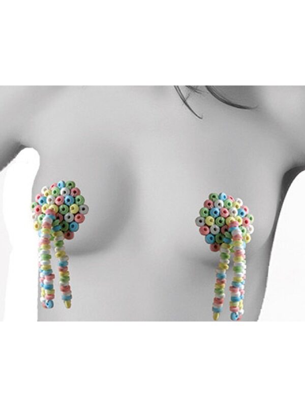 HOTT candy nipple tassels - multicolour edible pasties with candy tassels, worn