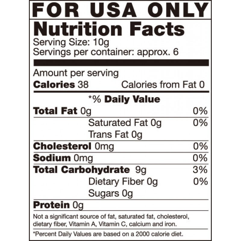 Nutrition facts panel for the HOTT candy nipple tassels