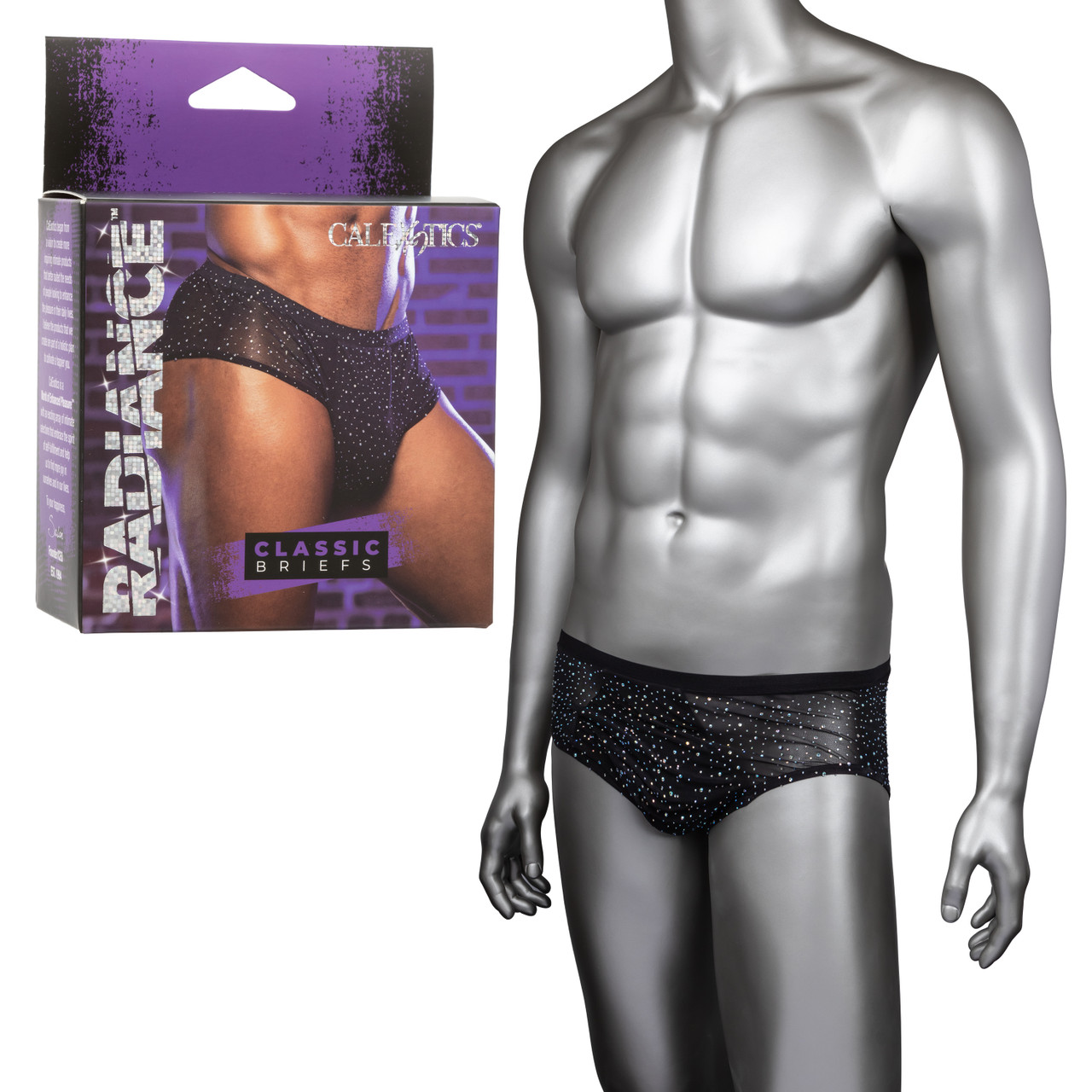 Retail package for the Radiance rhinestone mesh briefs