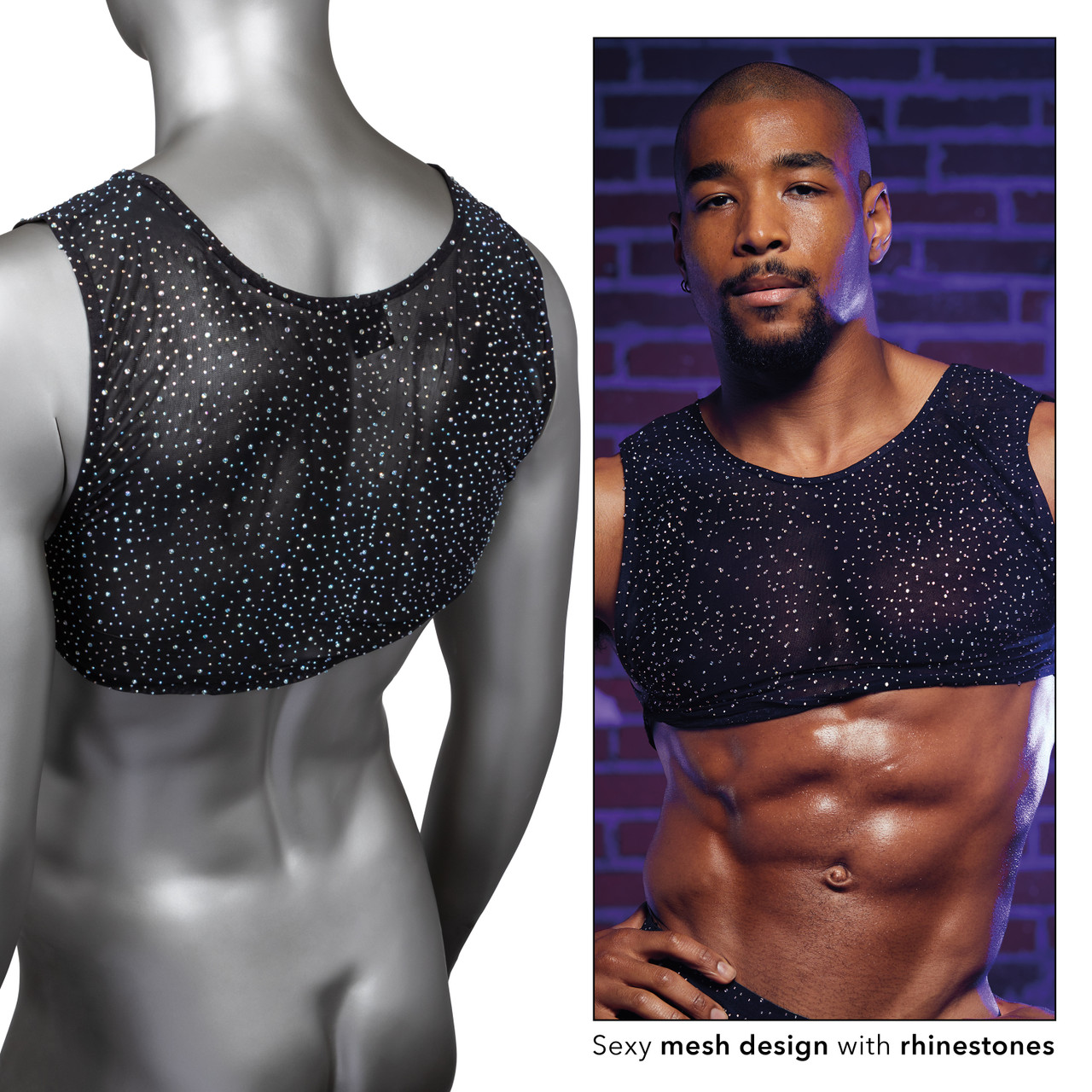 Radiance crop top on a mannequin with a model inset