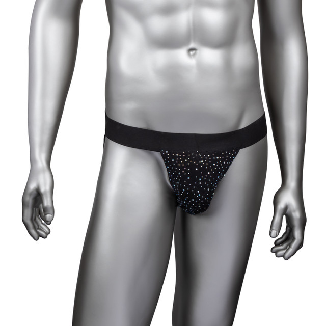 Radiance rhinestone mesh jock strap on a mannequin, front view