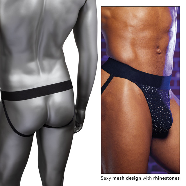 Back of the jock strap on a mannequin with a model inset