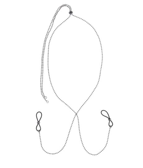 Full length view of the Ex's & Oh's body chain and nipple ties