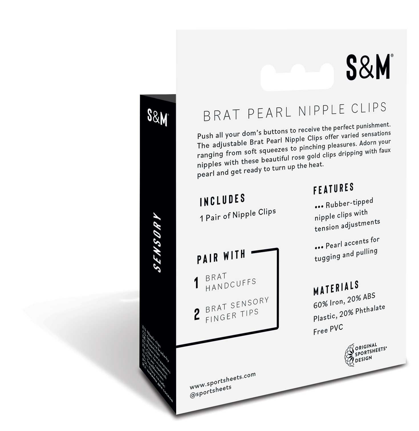 Back of the Brat pearl nipple clips box with features and materials