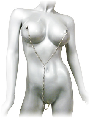 Anais nipple and clit clamp chain shown on a mannequin