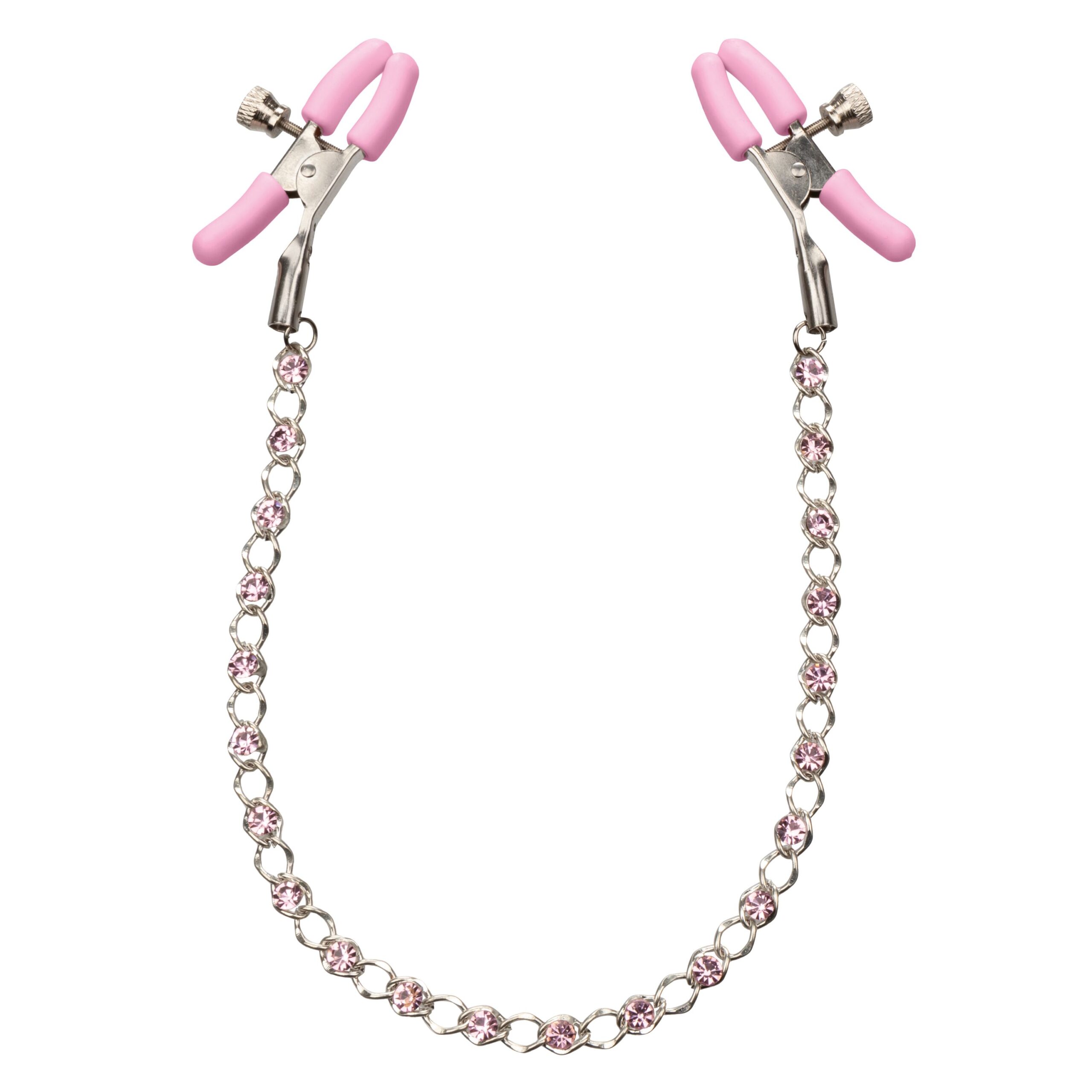 Pink beginner crystal nipple clamps joined by a sparkling 12 inch chain