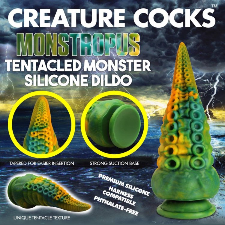 Monstropus feature chart showing the tapered tip, suction base and tentacle texture
