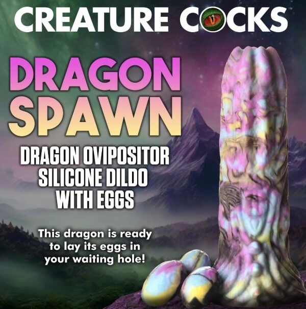 Creature Cocks Dragon Spawn dragon ovipositor silicone dildo with eggs title graphic