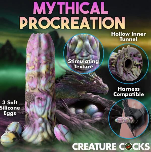 Dragon Spawn feature graphic showing the hollow inner tunnel, 3 soft eggs and harness-compatible base