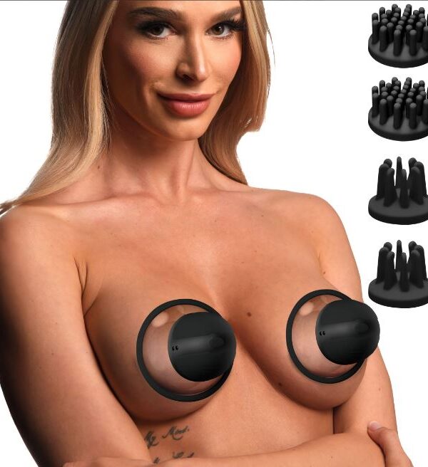 Rotating nipple suckers worn on the chest to show their size