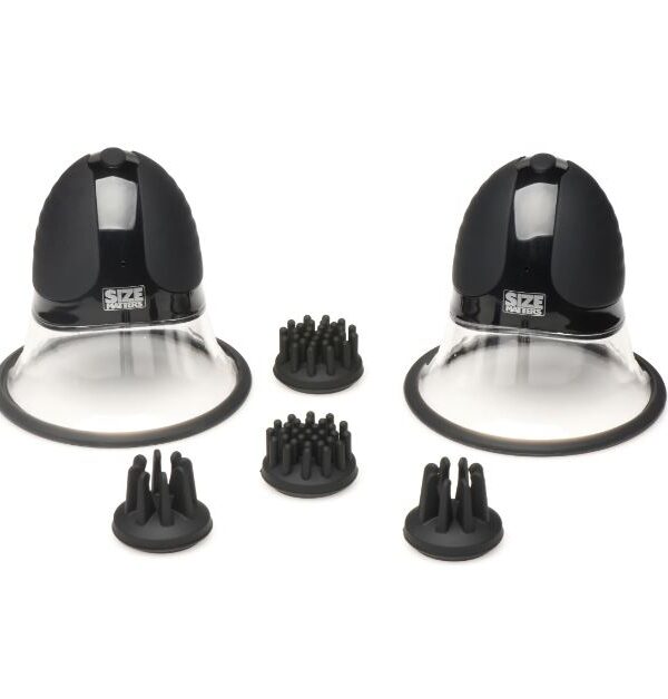 Size Matters rotating nipple suckers - two black suction cups with four silicone nub attachments