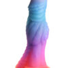 Creature Cocks Space Cock knot dildo standing upright, orange base fading to purple and blue