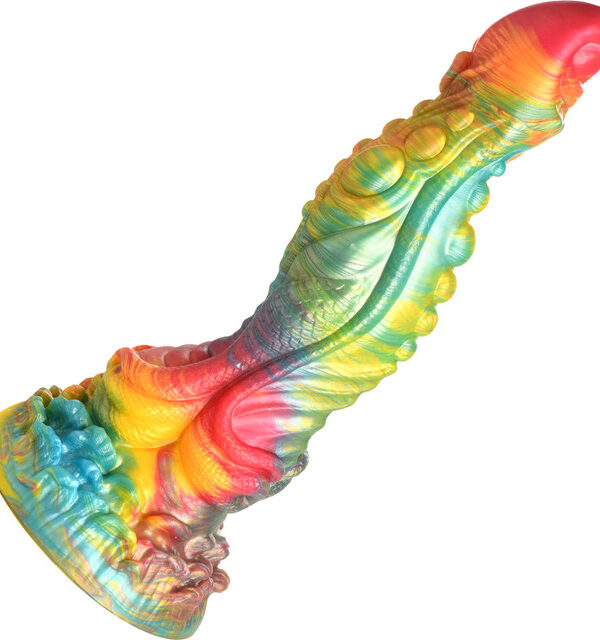 Creature Cocks Majestic Merman rainbow dildo with an S-curved, textured shaft