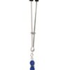 Blue Spartacus tweezer clit clamp with crystal bead dangle and black rubber tips