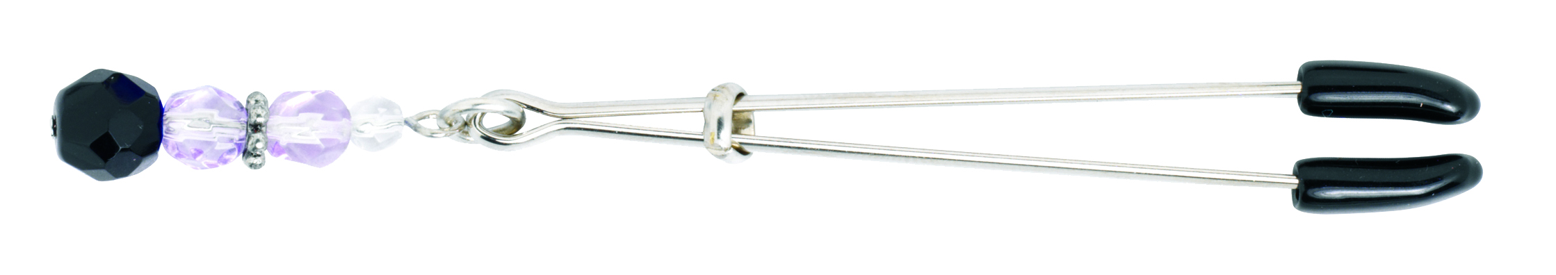 Purple beaded tweezer clit clamp shown flat with its sliding adjustment ring
