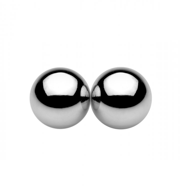 Two silver Master Series Magnus magnetic nipple clamp orbs on a white background