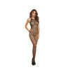 Model wearing the black fishnet crotchless body stocking with open sides