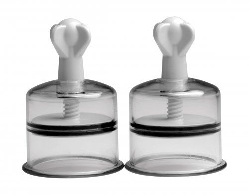 Size Matters XL nipple suckers - two wide clear twist breast suckers
