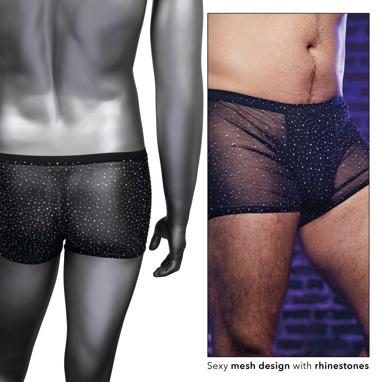 Radiance boxer briefs shown on a mannequin with a model inset