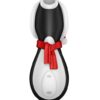 Satisfyer Penguin Holiday Edition with red Santa hat and scarf, front view