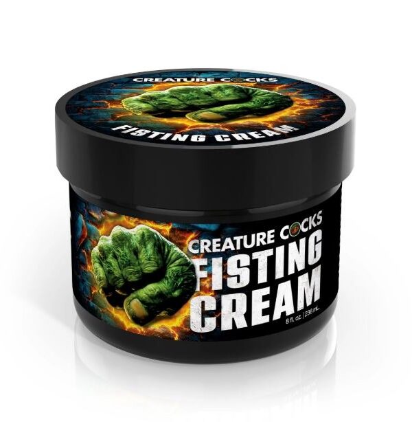Creature Cocks Fisting Cream 8 oz jar with green monster-hand artwork