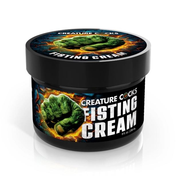 Creature Cocks Fisting Cream 8 oz jar with green monster-hand artwork