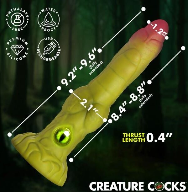Eyegor size chart showing 9.2" to 9.6" length, 2.1" width and 0.4" thrust