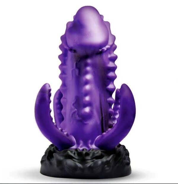 Creature Cocks Leviathan kraken dildo in metallic purple with four outer tentacles on a black base